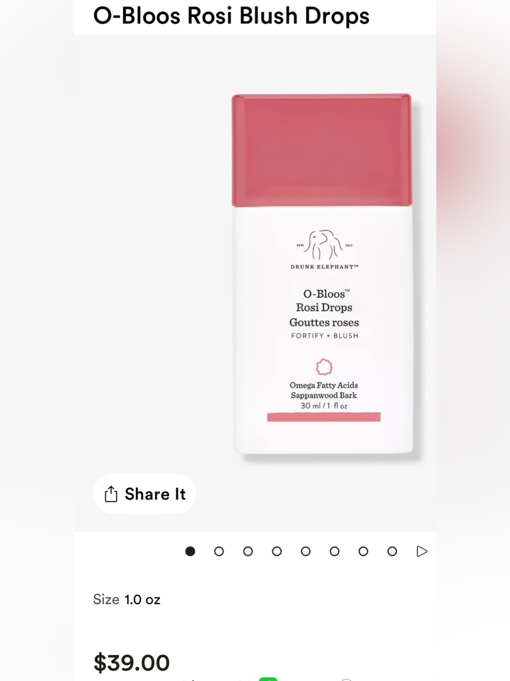 Drunk Elephant O-Bloos Rosi Drops Blush Serum — Rose Pink 1oz/30ml